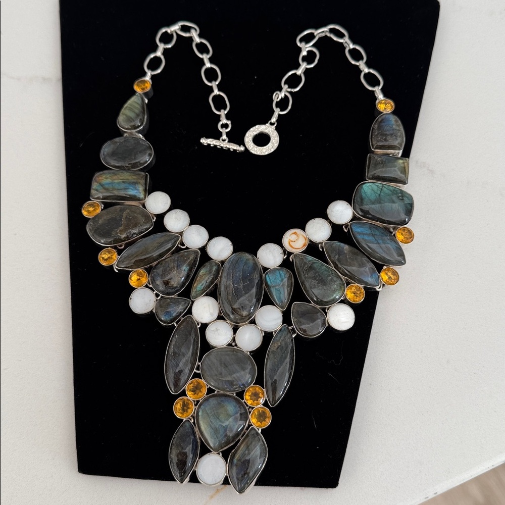 Statement Necklace 925 Silver Elegant Multi-Stone… - image 7